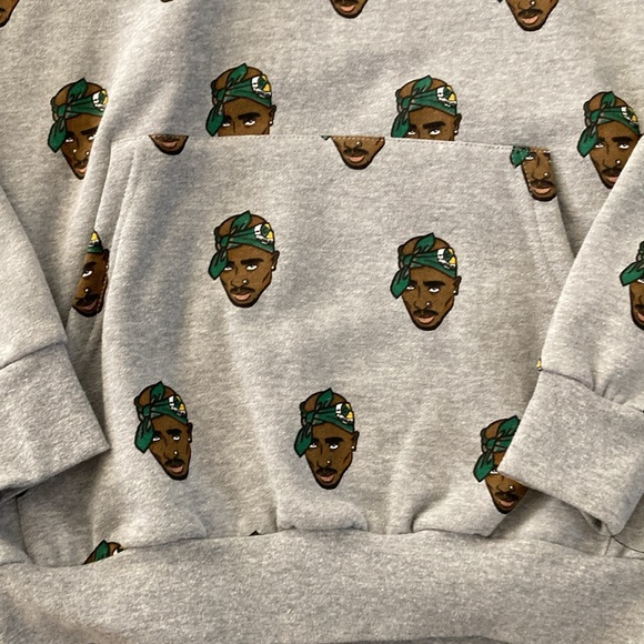 Tupac Cross Colours Hoodie Sweatshirt Size M Gray Green Brown 2Pac Tupac Shakur - Picture 5 of 7
